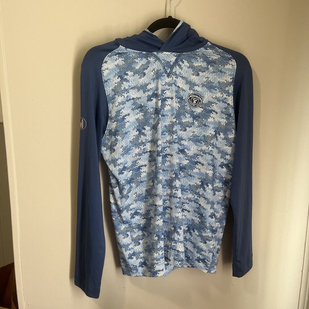 Johnnie O Hoodie Youth 14 Blue Camo Sun Protection Performance Golf UPF 50